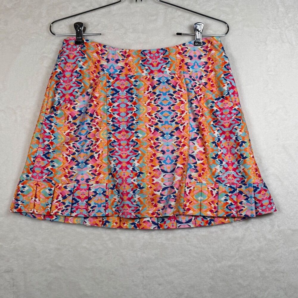 Tzu Tzu Skort M Colorful Abstract Geometric Print Pleated Hem Golf Tennis USA